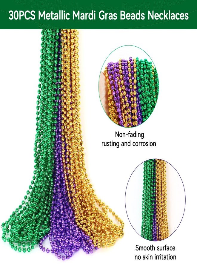 HOOSUN 30 Pack Mardi Gras Beads Necklaces Bulk,Mardi Gras Decorations Accessories Party Favors,Gold Green and Purple Carnival Decor St Patricks Day Necklace Party Supplies for Party,School Event,Home - Image 2